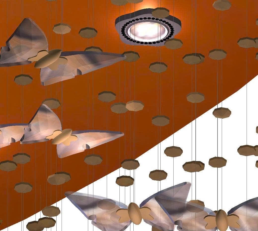 Đèn chùm pha lê thả thông minh PL064 gồm mâm Elip inox gương vàng 8k, 115 bướm và 15 đèn dimmer 3 màu điều khiển xa D40, KT(mm): L1800xW600xH1000